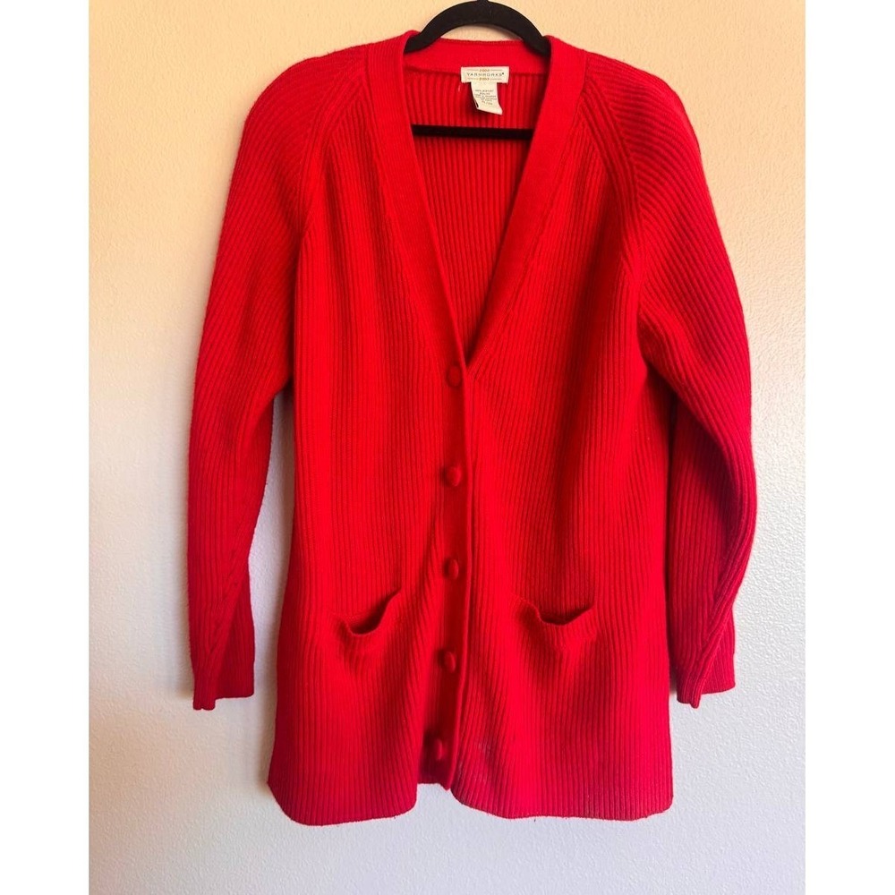 Vintage Yarnworks Red Ribbed Button Front Cardigan XL 100% Acrylic Y2K Fisherman